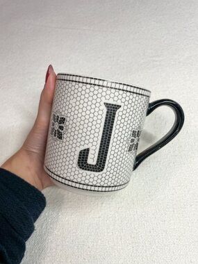 Anthropologie Bistro Tiled Margot J Letter Initial Monogram Mug